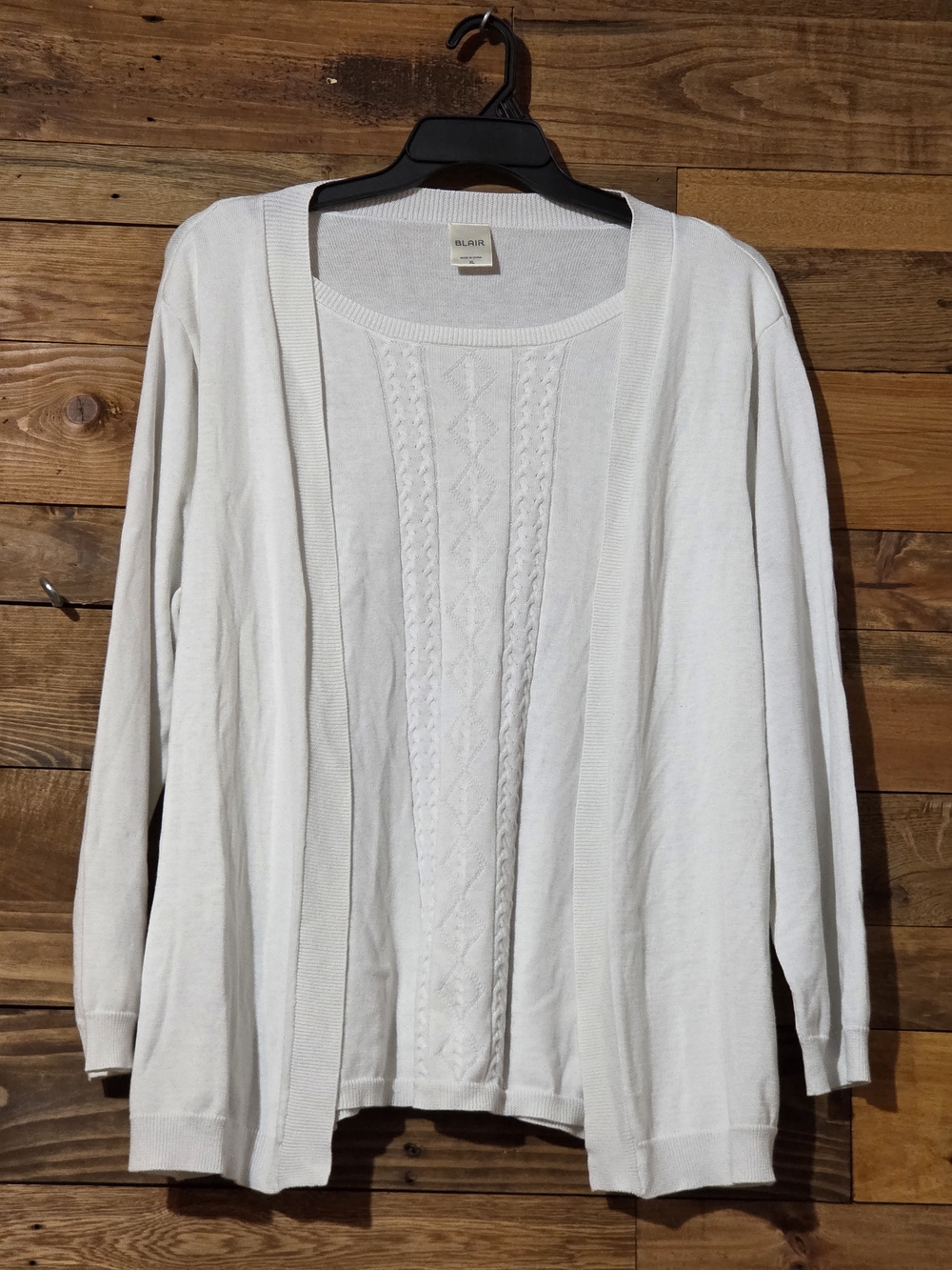 White Preppy Faux Layered Sweater Cable Knit Long Sleeve Scoop Neck XL